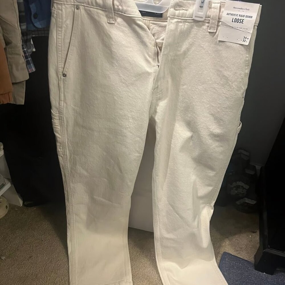 Abercrombie Cream/Off White Loose Fit Workwear Jean